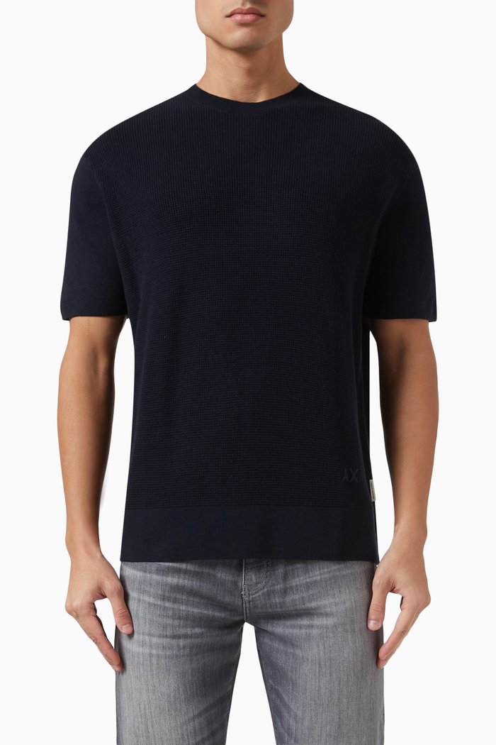 

Short-sleeve Pullover in Cotton, Blue