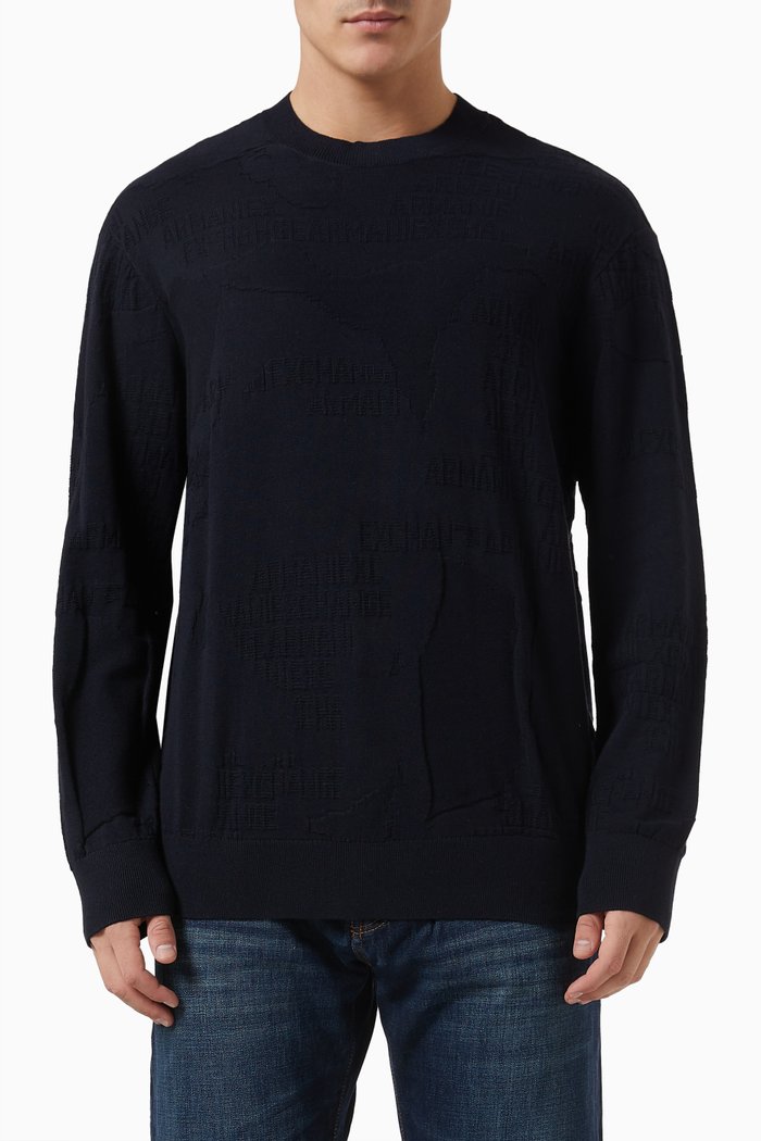 

Crew Neck Pull-over Sweater in Cotton Knit, Blue