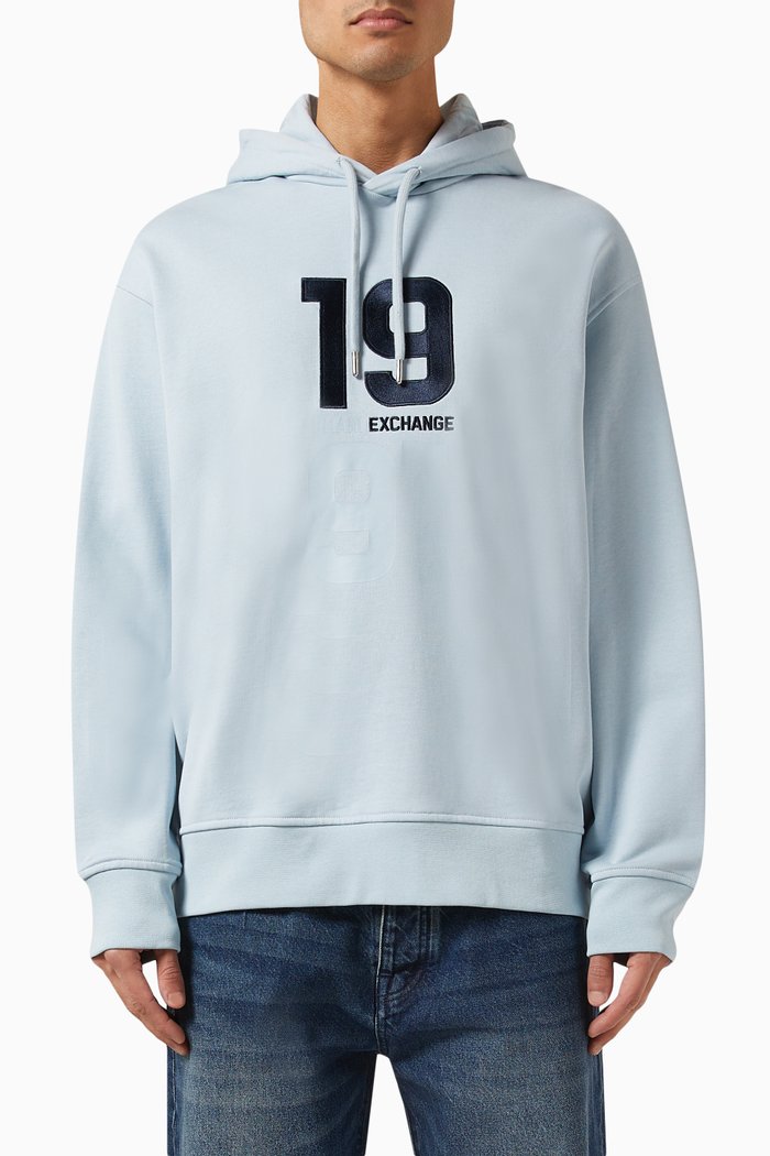 

Logo Sweatshirt Hoodie in Cotton Fleece, Blue