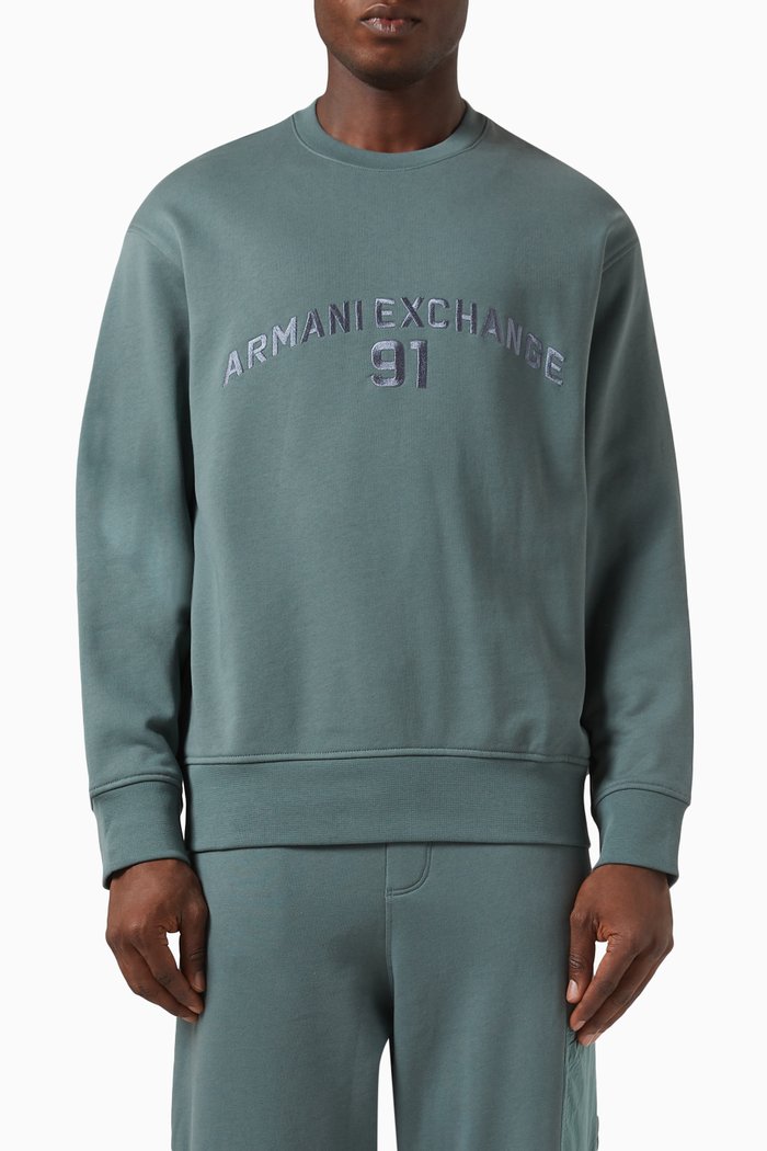 AE Logo Sweatshirt in Cotton Fleece, Green