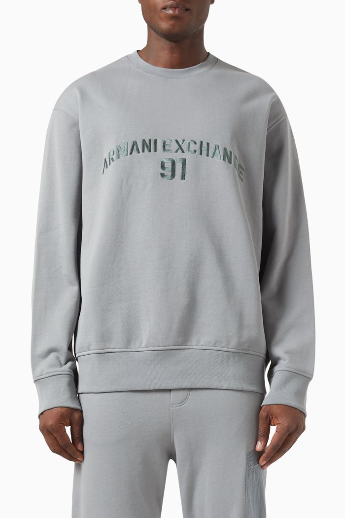 

AE Logo Sweatshirt in Cotton Fleece, Grey