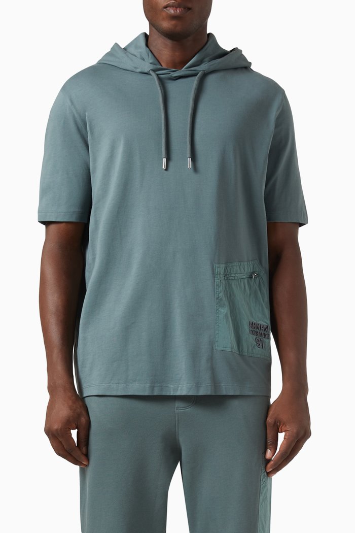 

Short-sleeve Sweatshirt Hoodie in Jersey, Green