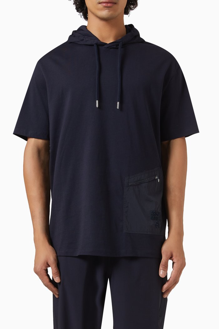 

Short-sleeve Sweatshirt Hoodie in Jersey, Blue