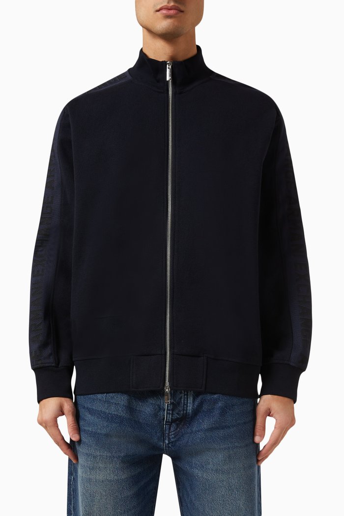 Zip-up Sweatshirt in Piqué, Blue