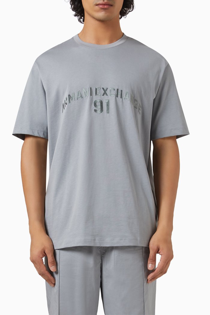 

Logo-embroidered T-shirt in Cotton, Grey