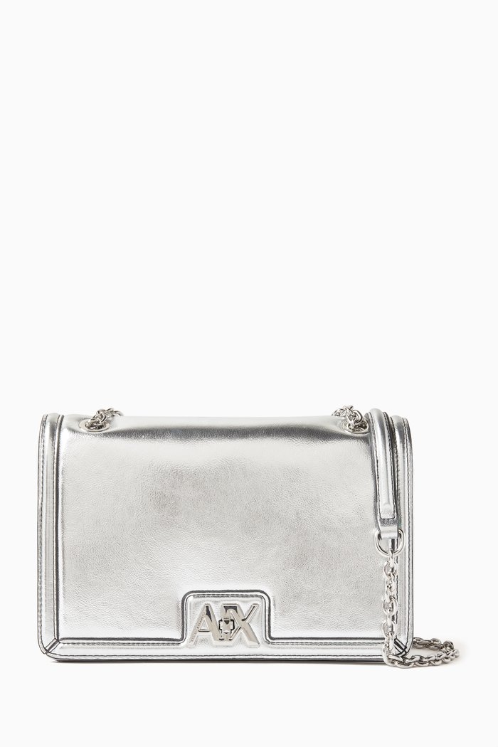 

Madison AX Logo Crossbody Bag in Faux Leather, Silver