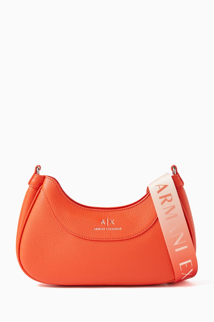 Logo Crosbody Bag in Faux Leather, Orange