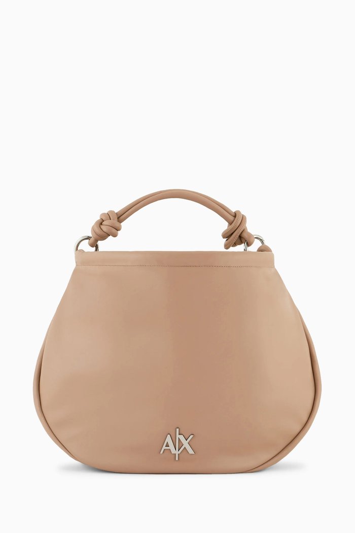 

Metal AX Logo Hobo Bag in Faux Leather, Neutral