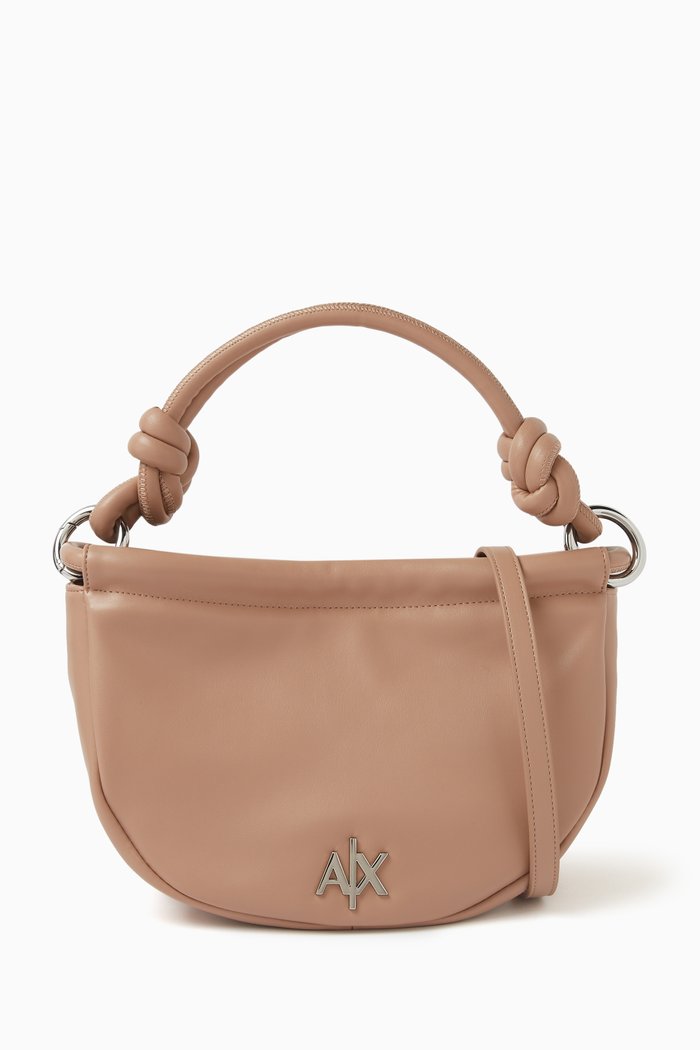 

Small Logo Hobo Bag in Faux Leather, Neutral
