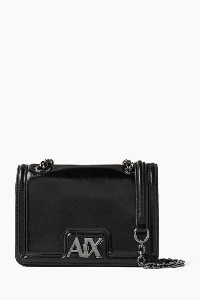 

Small Madison AX Logo Crossbody Bag in Faux Leather, Black