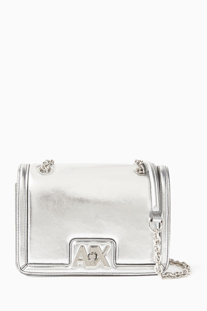 

Small Madison AX Logo Crossbody Bag in Faux Leather, Silver