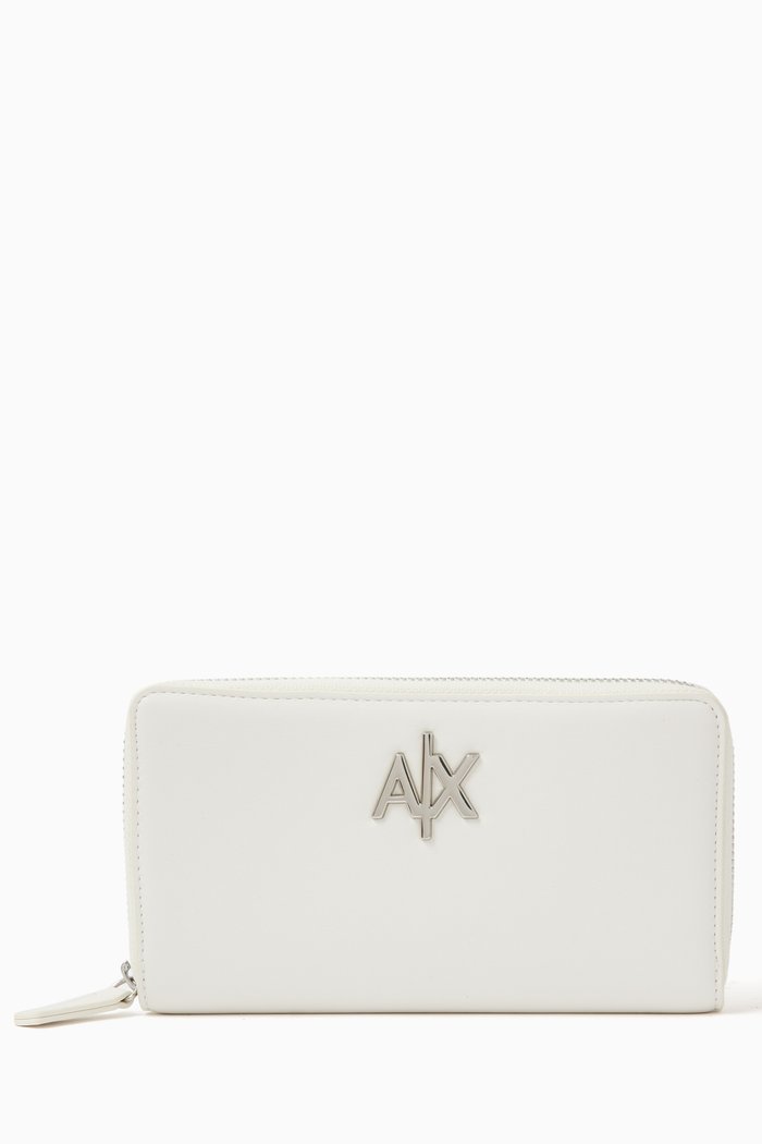 

Zip-around AX Logo Wallet, White