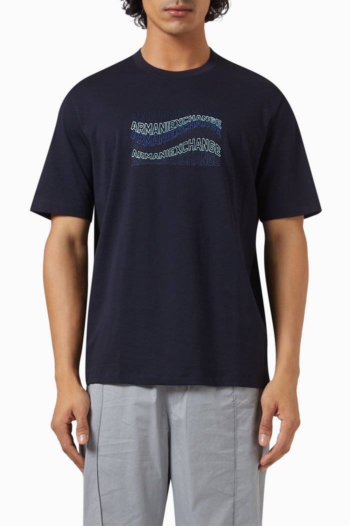 Wavy Logo-detail T-shirt in Cotton, Blue