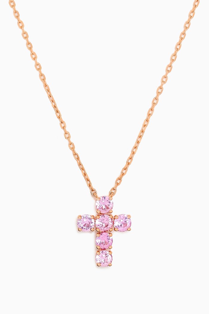 

Cross Pendant Ceylon Sapphire Necklace in 18kt Rose Gold, Pink