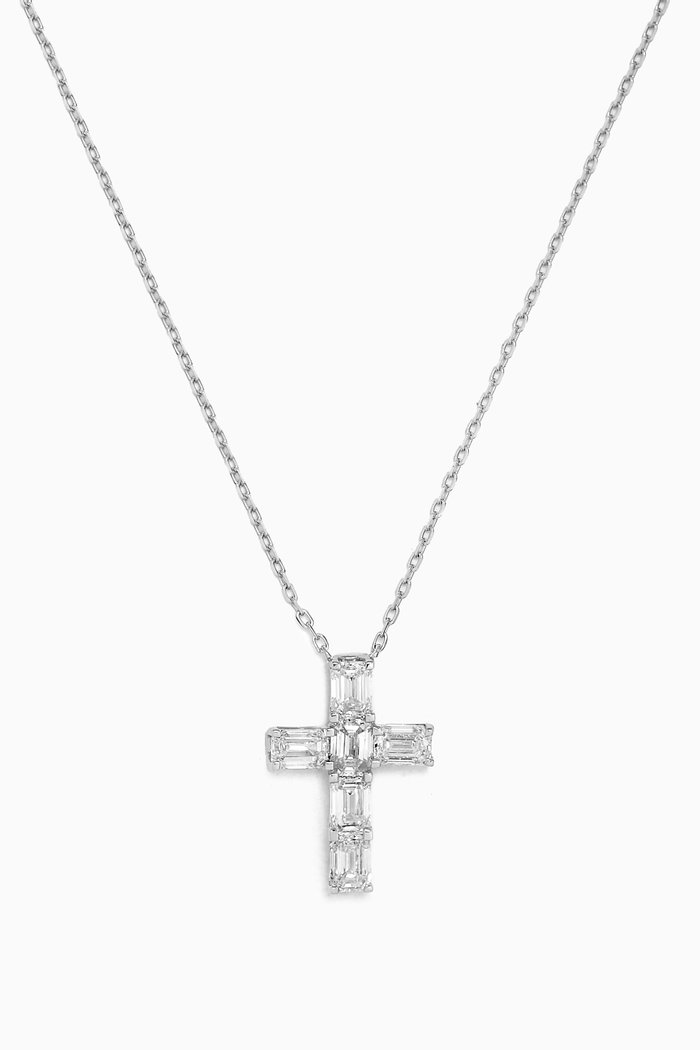 

Cross Pendant Emerald-cut Diamond Necklace in 18kt White Gold