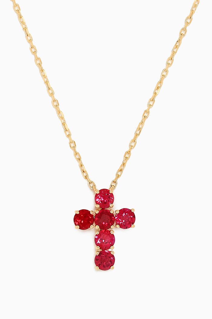 

Cross Pendant Ruby Necklace in 18kt Gold, Red