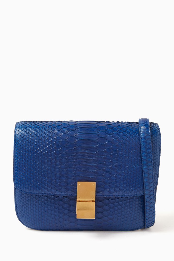 

Pre-owned Medium Classic Box Flap Crossbody Bag in Python Leather, Blue