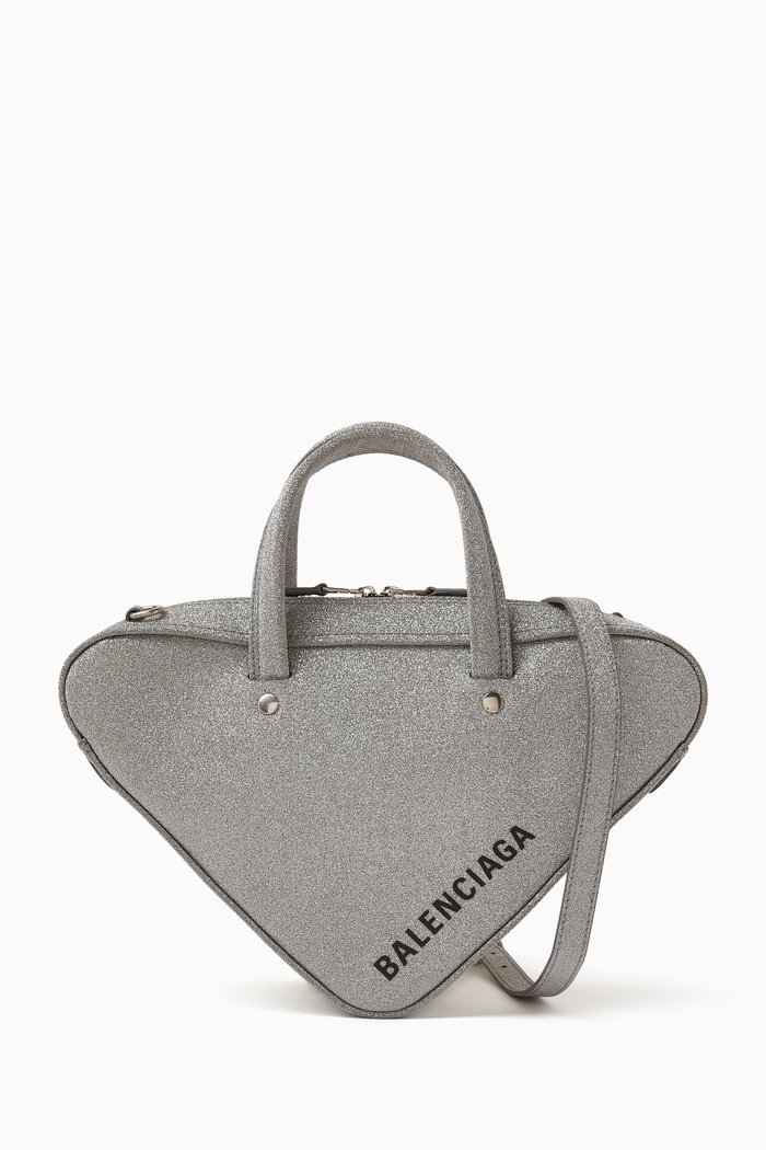 Pre-owned XS Triangle Duffle Top-handle Bag in Glittered Leather, Silver