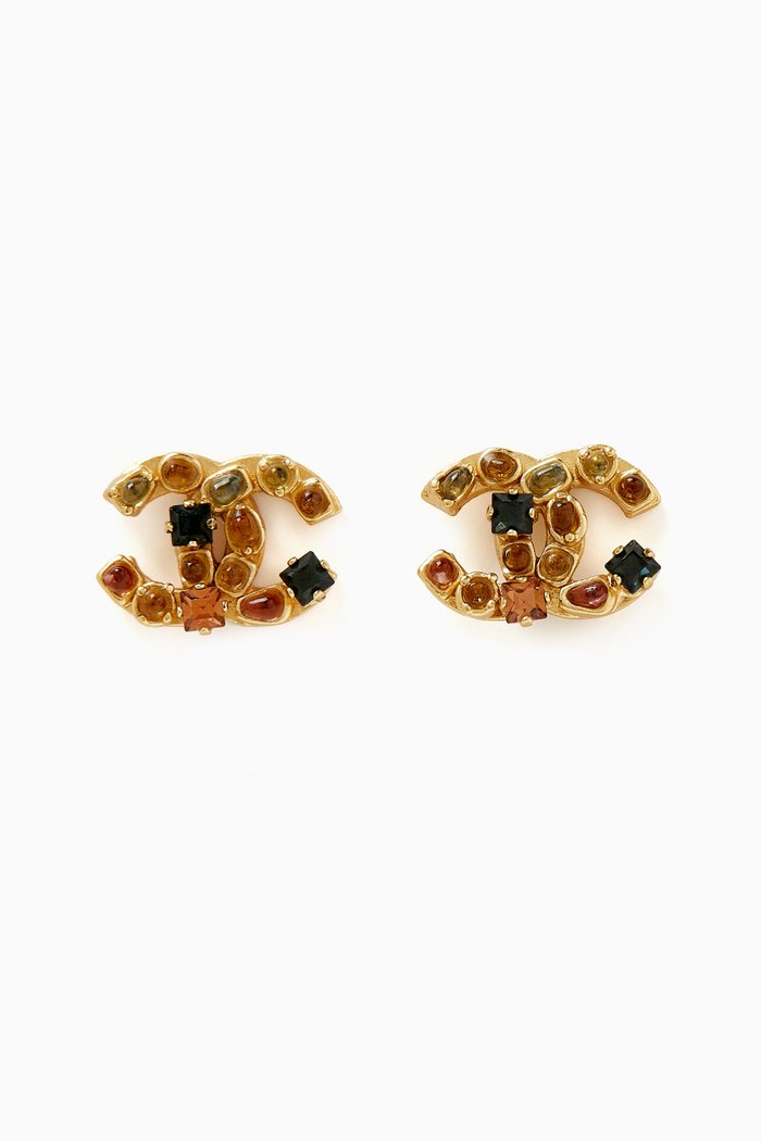 

Vintage CC Crystal-embellished Clip-on Earrings, Gold