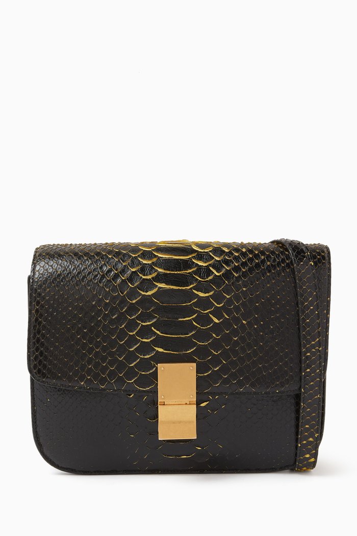 

Pre-owned Medium Classic Box Flap Crossbody Bag in Python Leather, Black