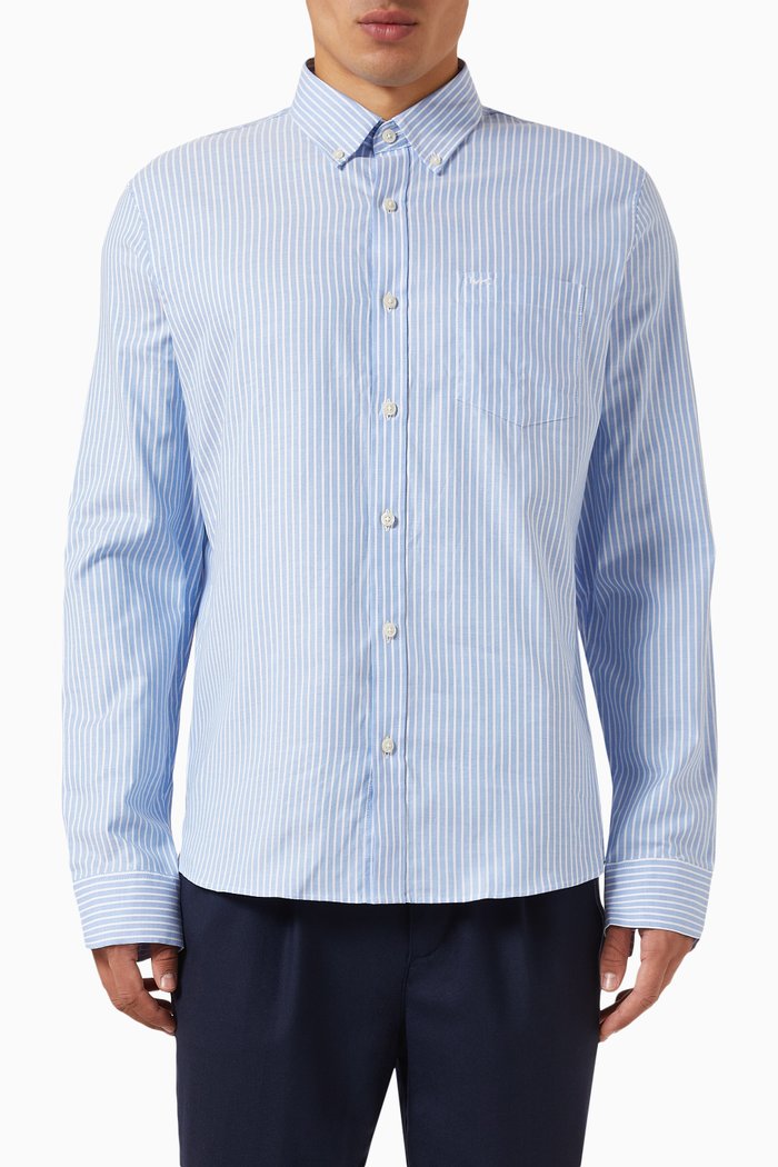 

Striped Oxford Shirt in Stretch Cotton, Blue