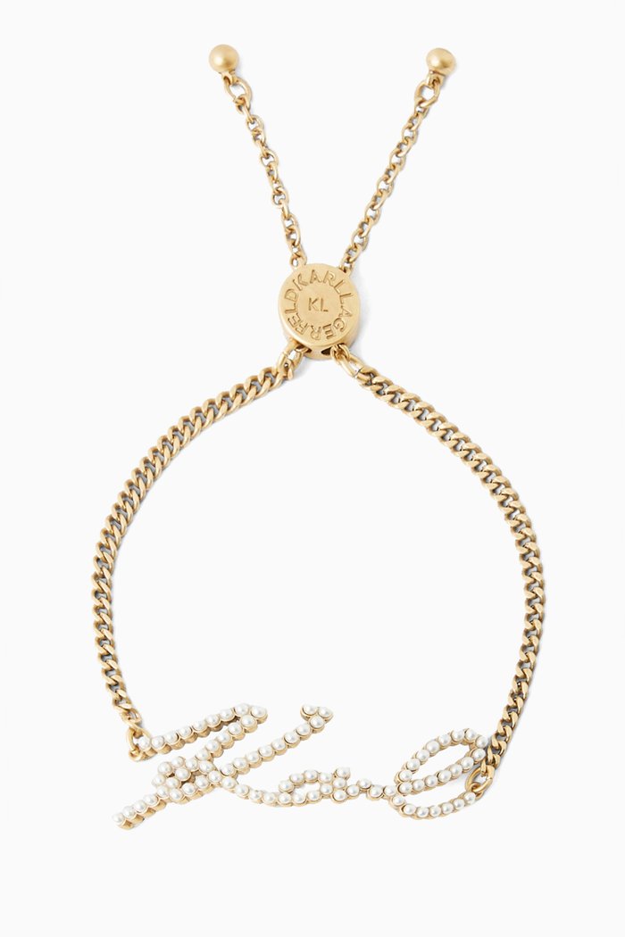 

K/Signature Pearl Bracelet in Brass, Gold