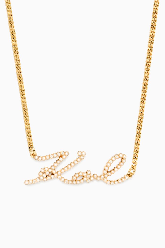 

K/Signature Pearl Pendant Necklace in Brass, Gold