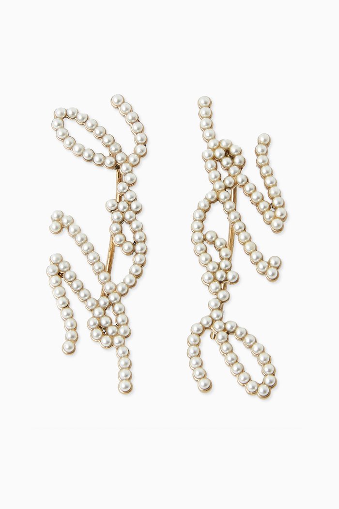

K/Signature Pearl Drop Earrings in Brass, Gold