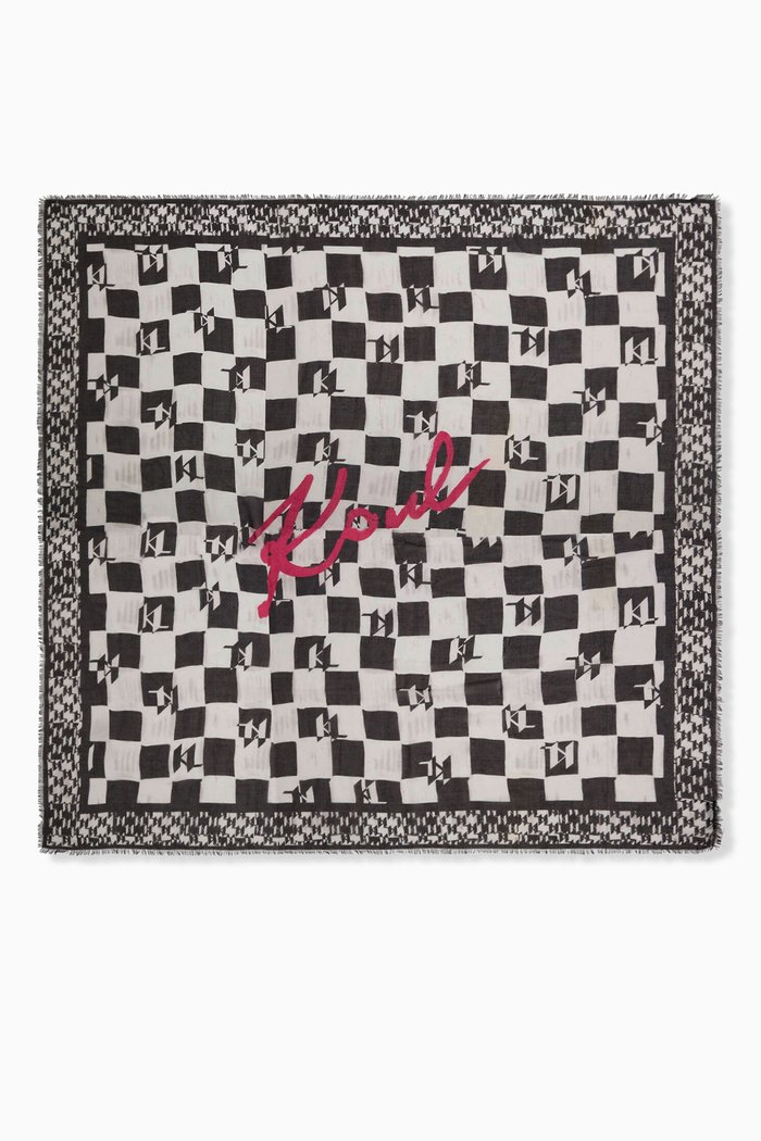 

K/Signature Checked Square Scarf in Modal, Black