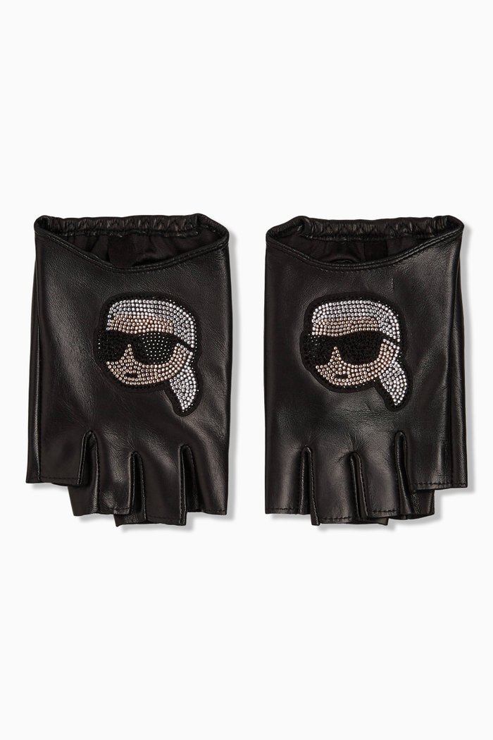 

K/Ikonik 2.0 Rhinestone Gloves in Faux Leather, Black