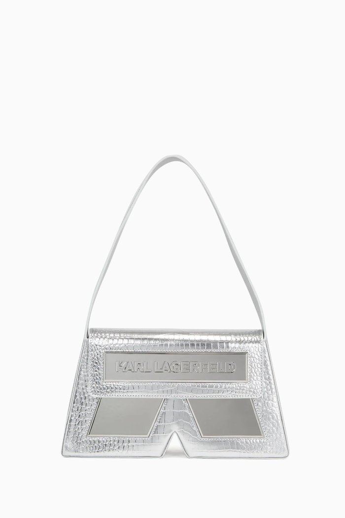 

Medium Ikon K Shoulder Bag in Croc-embossed Leather, Silver