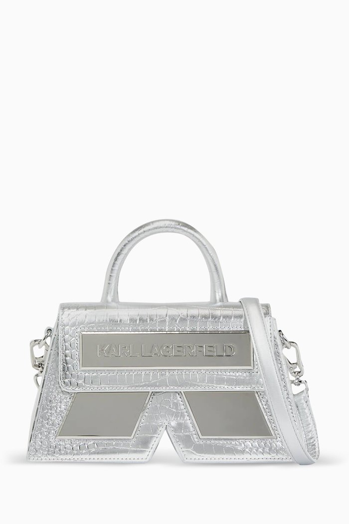 

Ikon K Crossbody Bag in Croc-embossed Leather, Silver