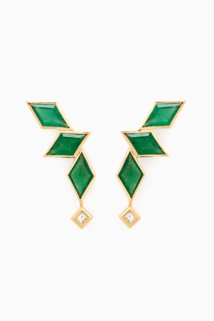 

Diamond & Emerald Earrings in 18kt Gold, Yellow