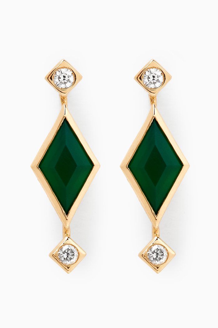 

Green Onyx & Diamond Drop Earrings in 18kt Gold, Yellow