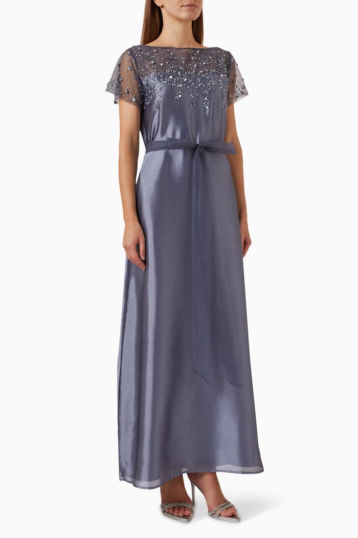 

Bead-embellished Maxi Dress in Organza & Tulle, Purple