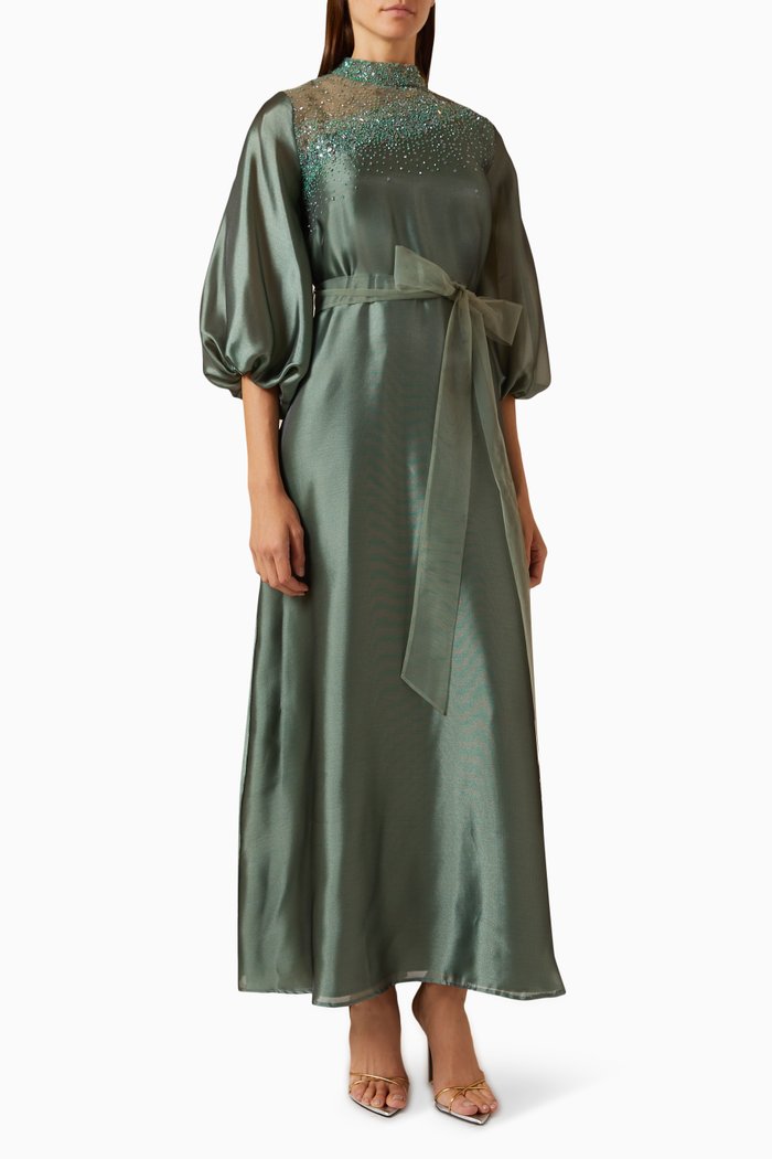 

Bead-embellished Maxi Dress in Organza & Tulle, Green