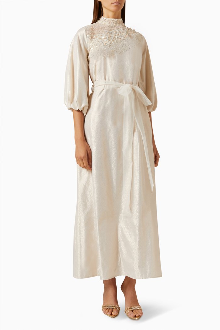 

Bead-embellished Maxi Dress in Organza & Tulle, Neutral
