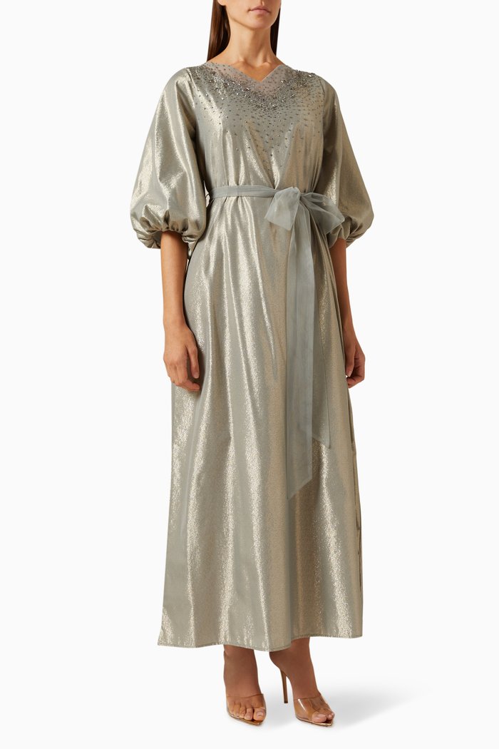 

Bead-embellished Maxi Dress in Organza & Tulle, Silver