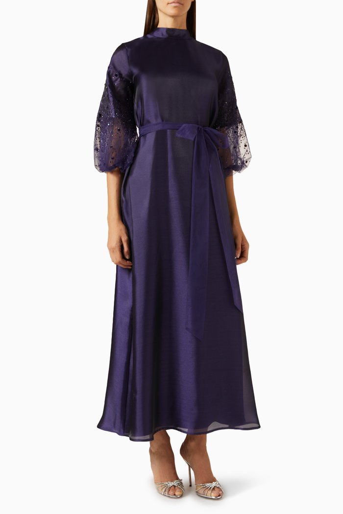 

Bead-embellished Maxi Dress in Organza & Tulle, Purple