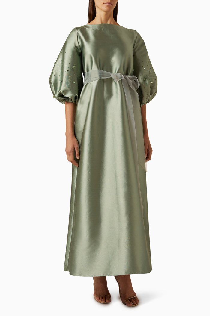 

Bead-embellished Maxi Dress in Organza & Tulle, Green