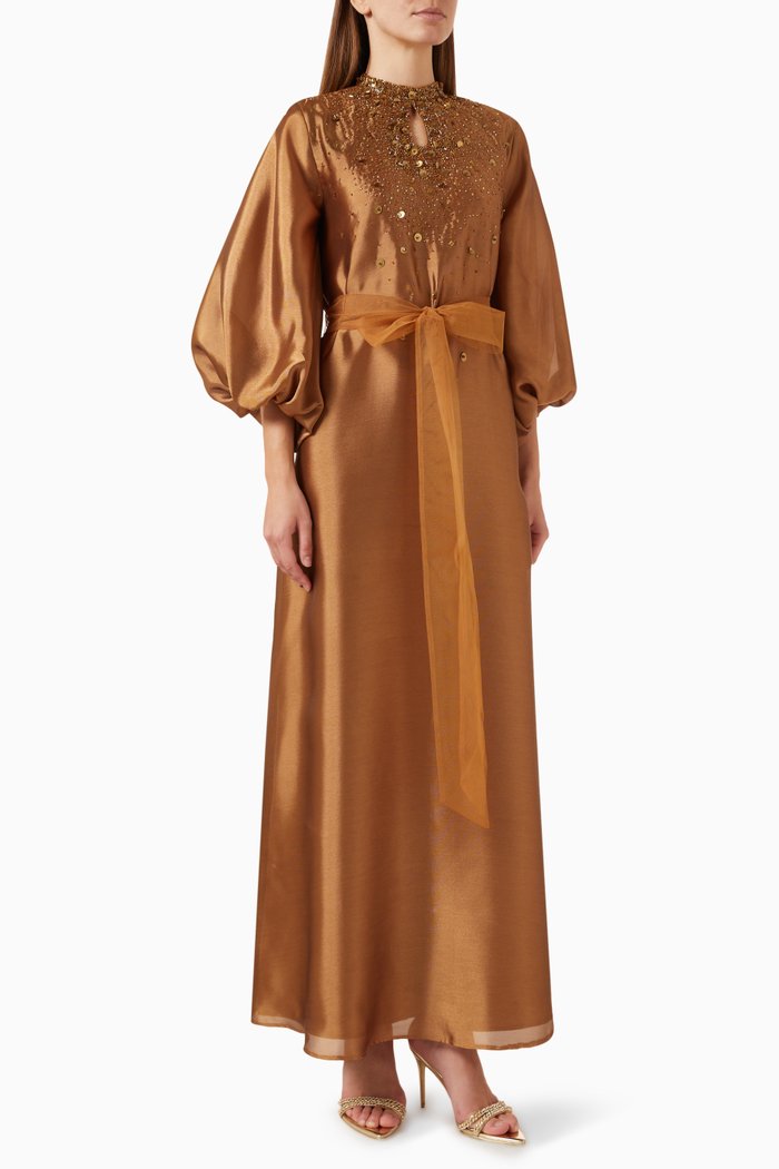 

Bead-embellished Maxi Dress in Organza & Tulle, Gold