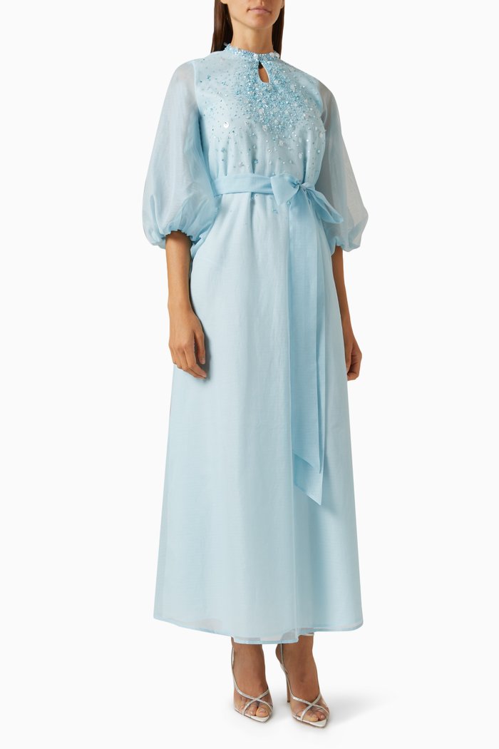 

Bead-embellished Maxi Dress in Organza & Tulle, Blue