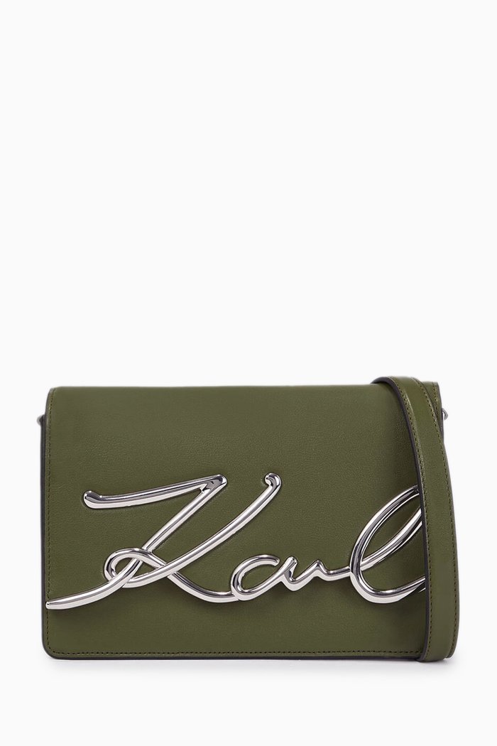 

Medium K/Signature Crossbody Bag in Leather, Green