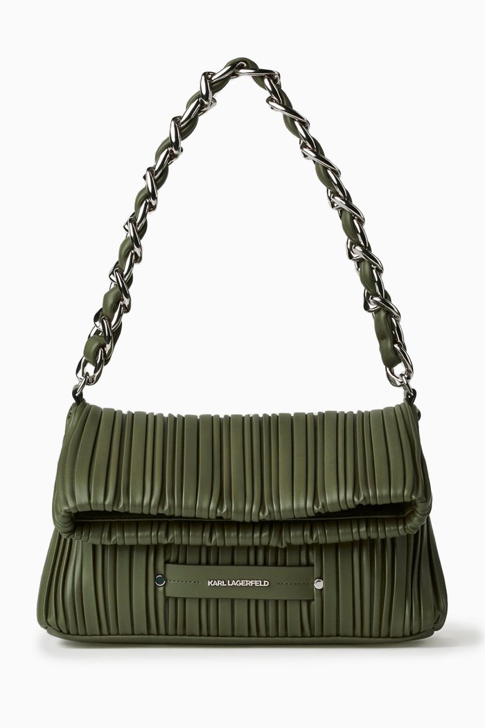 

Small K/Kushion Quilt Folded Shoulder Bag in Faux Leather, Green