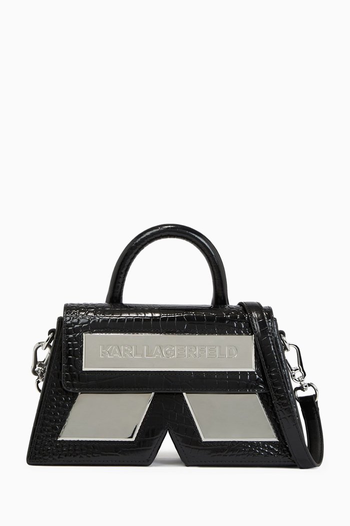 

Ikon K Crossbody Bag in Croc-embossed Leather, Black