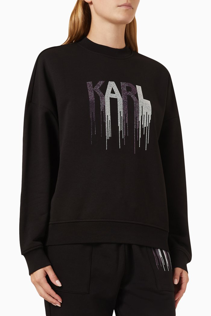 

Rhinestone Logo Sweatshirt in Cotton-jersey, Black