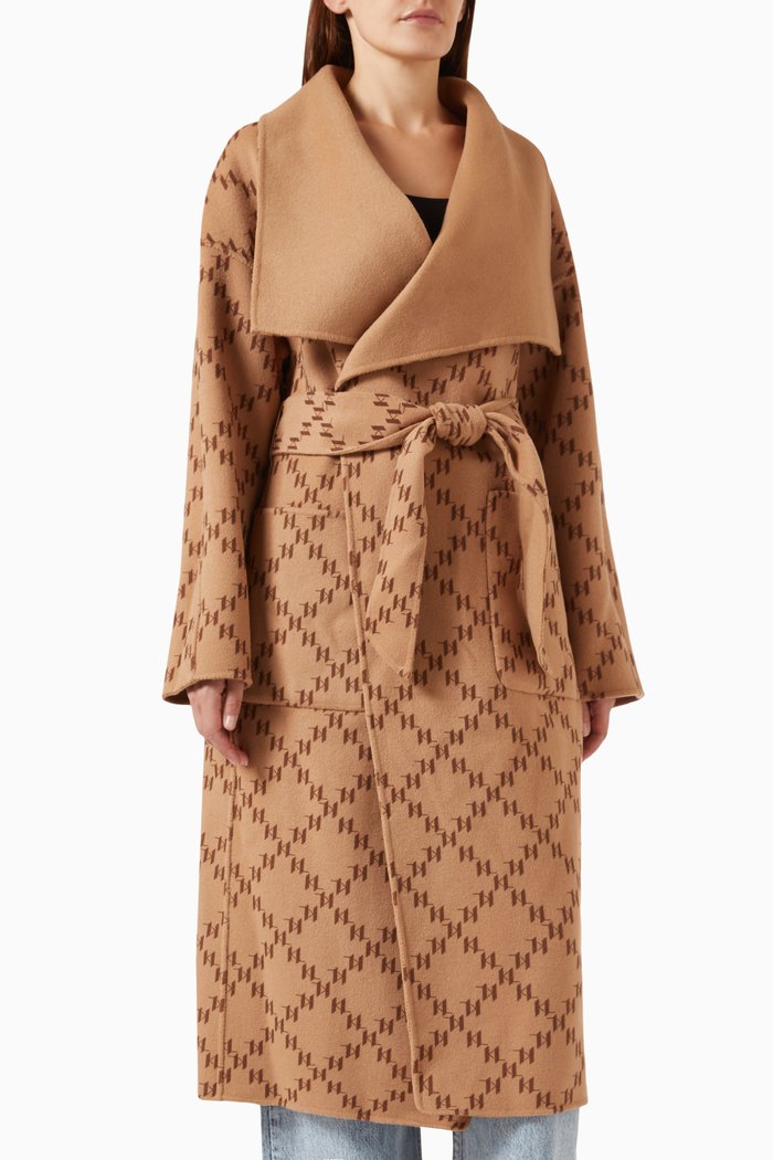 

KL Monogram Reversible Coat in Wool-blend, Brown