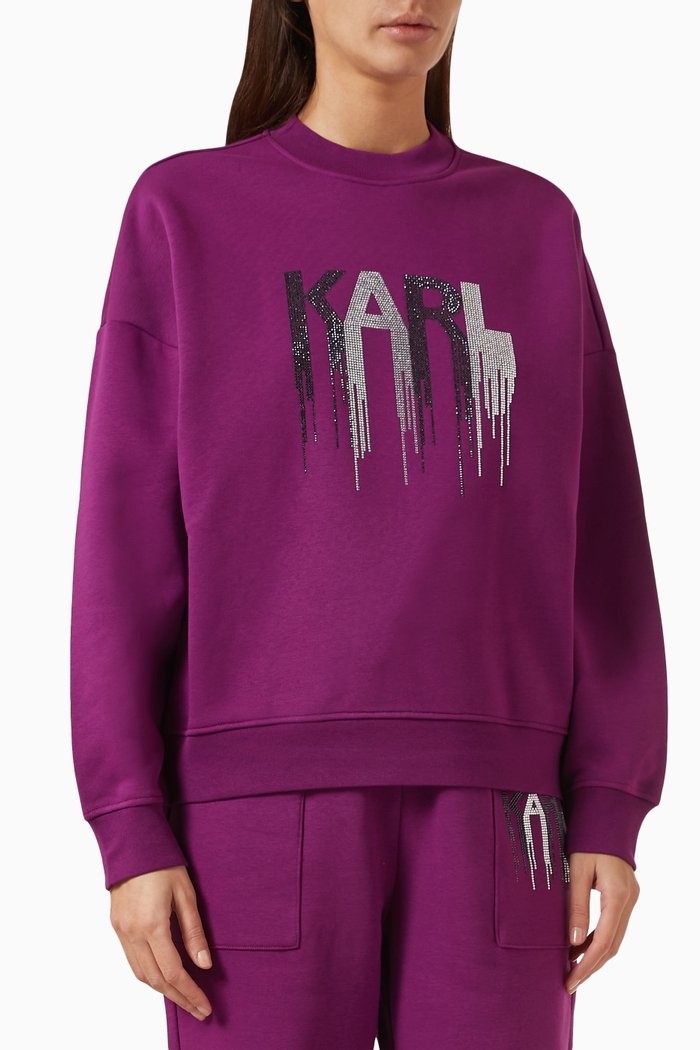 

Rhinestone Logo Sweatshirt in Cotton-jersey, Purple