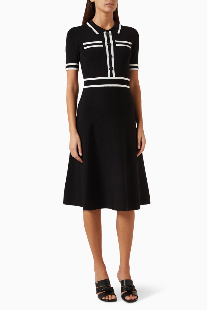 

Decorative Button-detail Midi Dress in Viscose-knit, Black