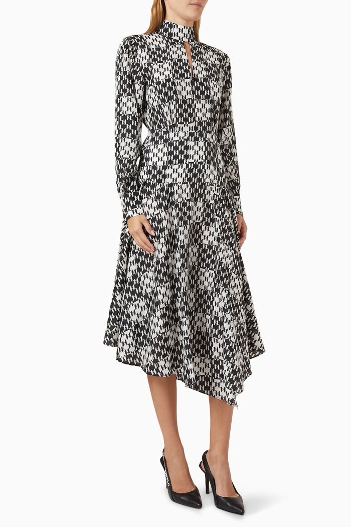 

KL Monogram Checked Midi Dress in Silk, Black